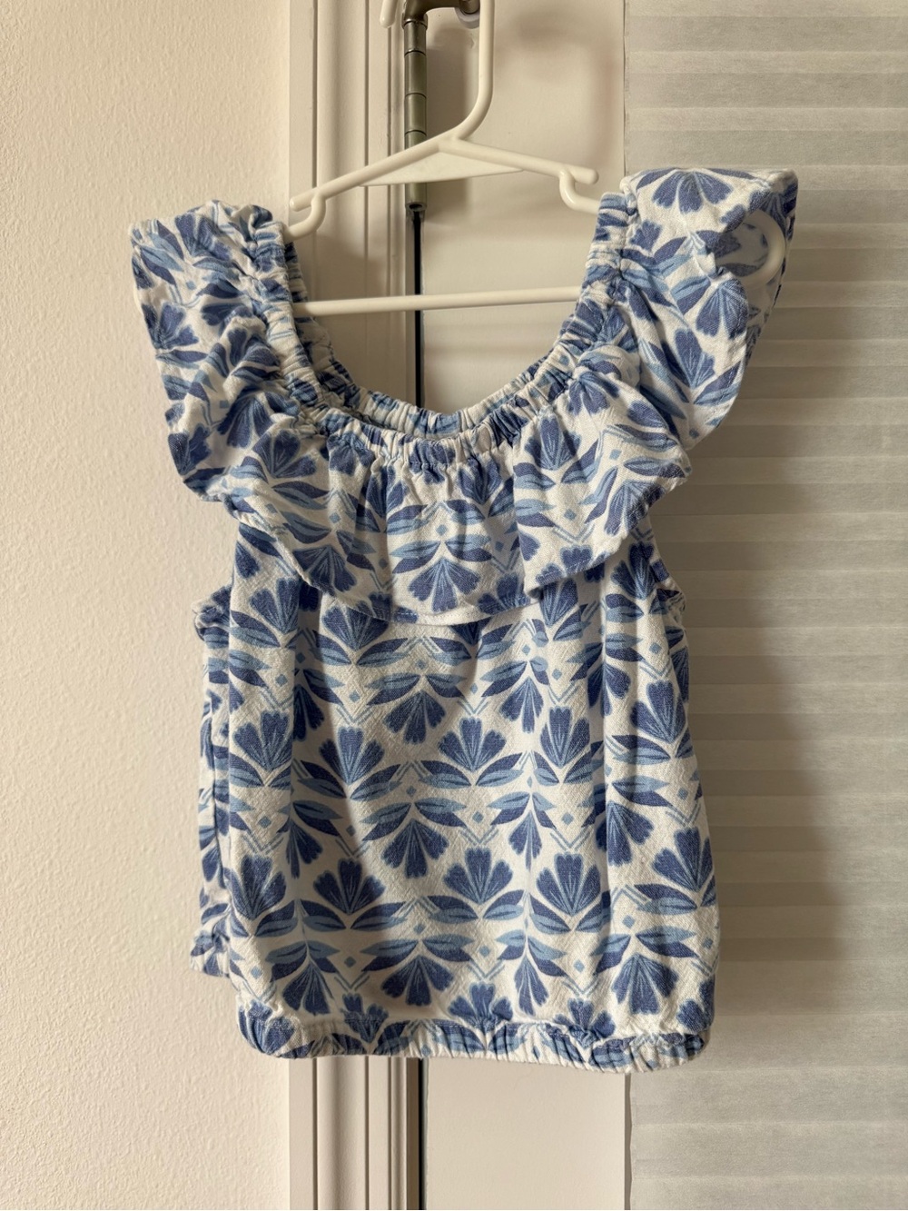 Sigrid Olsen Blue and White Floral Ruffle Tank Top